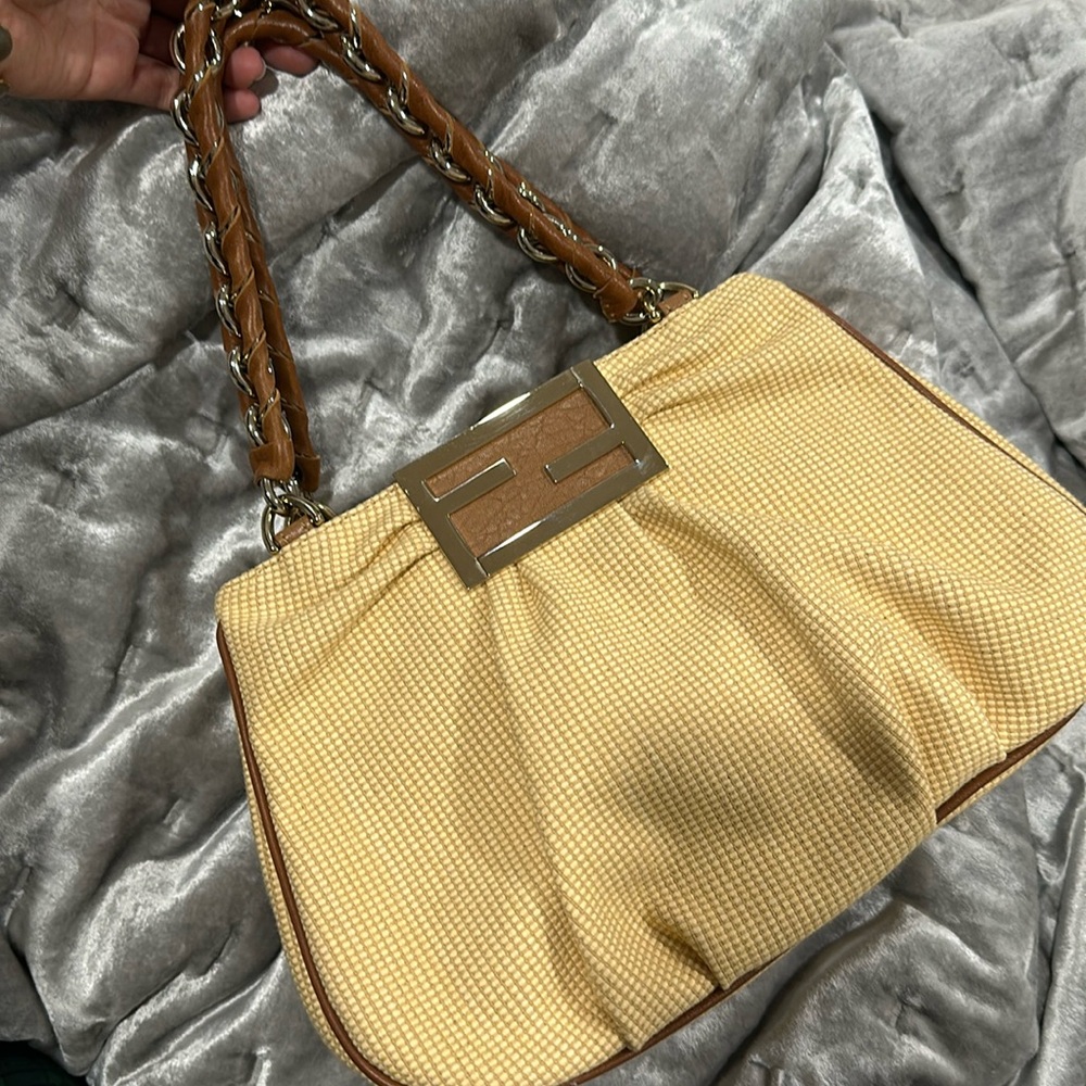 Fendi mia should bag straw leather